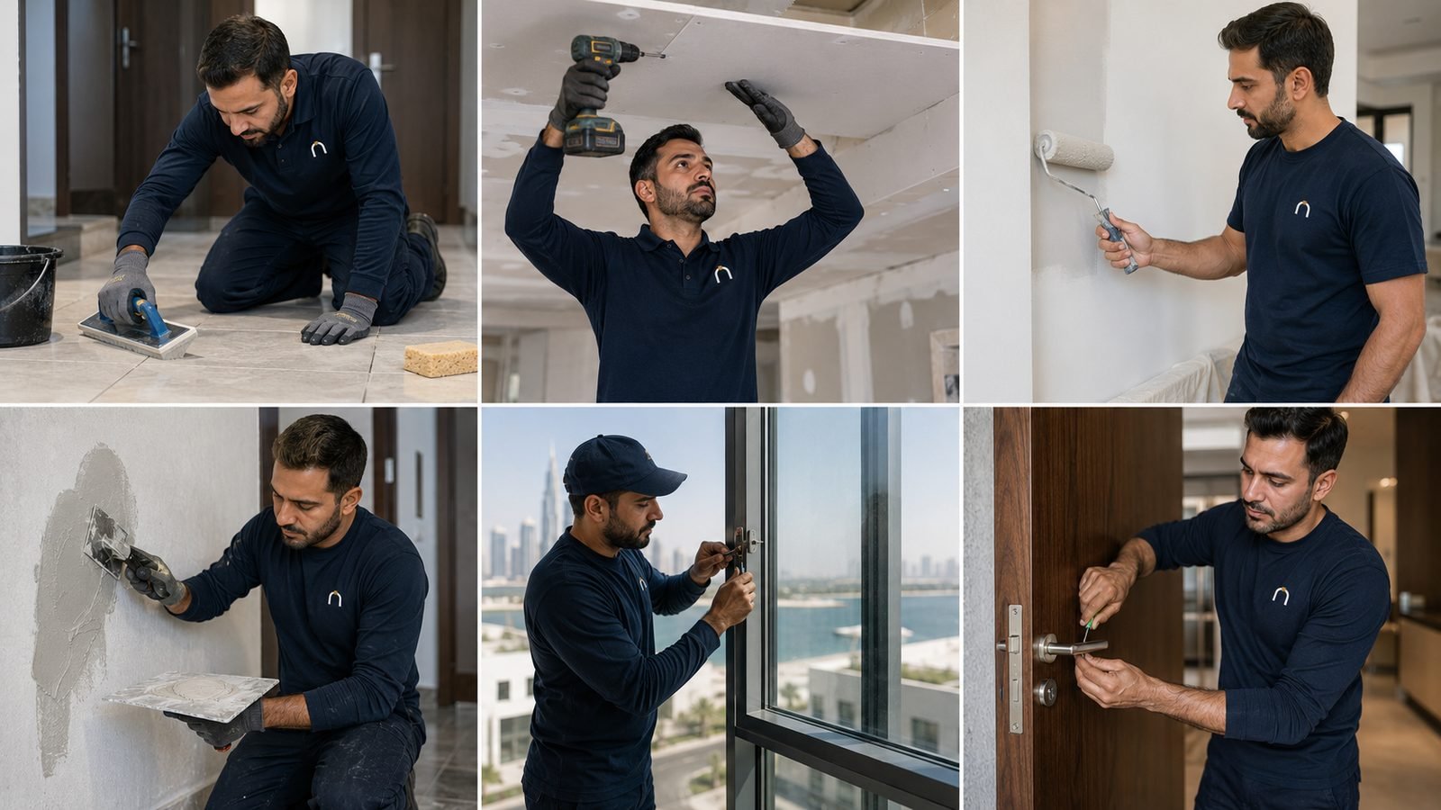Best in Class maintenance work: tiling, ceiling work, painting, plaster repair and door hardware in Dubai