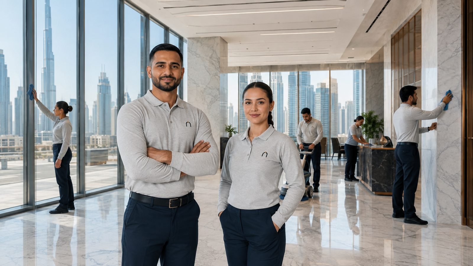 Best in Class Property Care team on site in a Dubai office tower